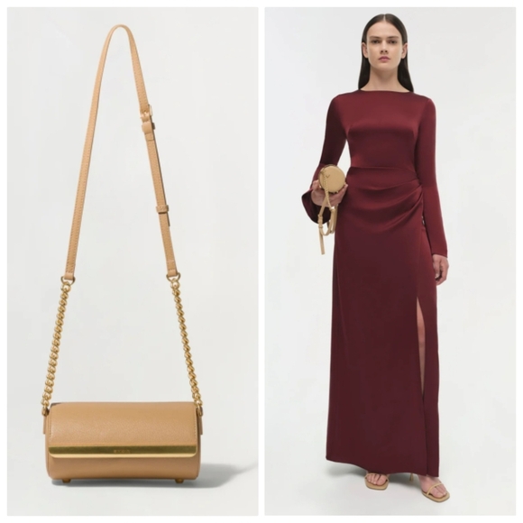 New Simkhai Rola Cylinder Calf Leather Gold Tone Chain Camel Crossbody Handbag - Picture 2 of 16